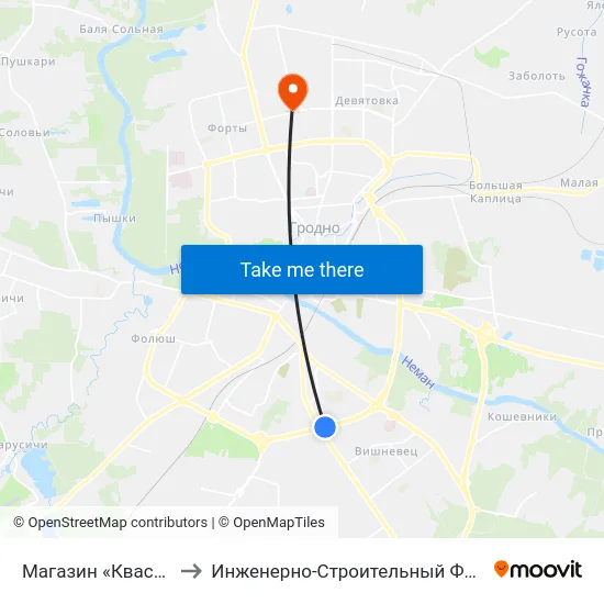 Магазин «Квасовский» to Инженерно-Строительный Факультет Гргу map