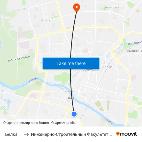 Белкард to Инженерно-Строительный Факультет Гргу map