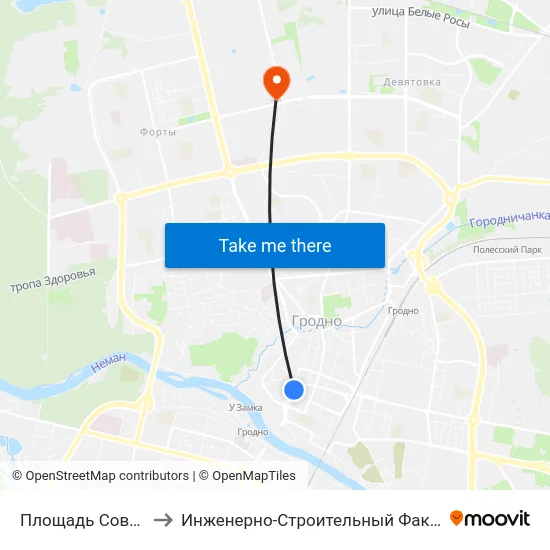 Площадь Советская to Инженерно-Строительный Факультет Гргу map