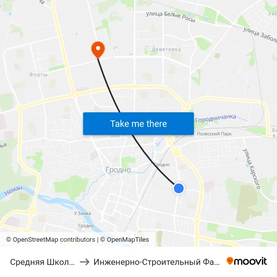 Средняя Школа № 13 to Инженерно-Строительный Факультет Гргу map