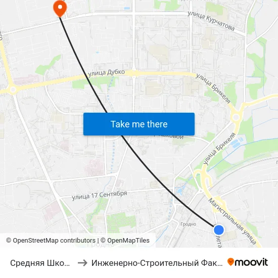 Средняя Школа № 5 to Инженерно-Строительный Факультет Гргу map