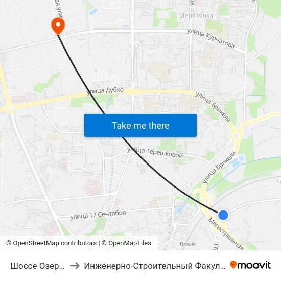 Шоссе Озерское to Инженерно-Строительный Факультет Гргу map