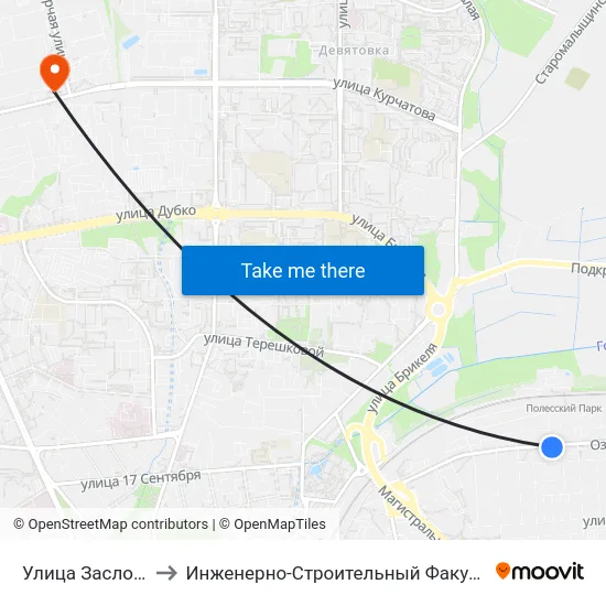 Улица Заслонова to Инженерно-Строительный Факультет Гргу map
