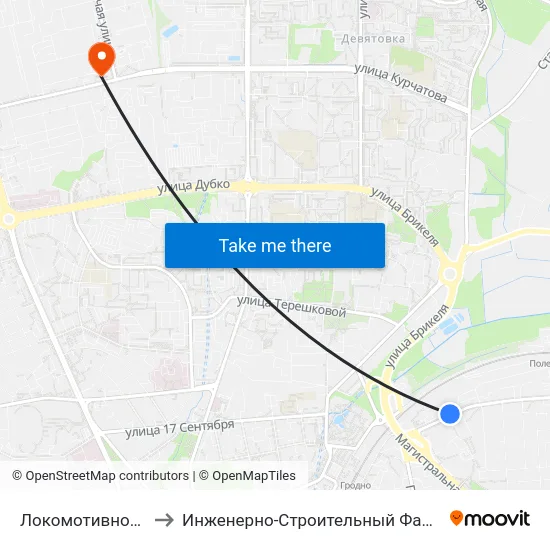 Локомотивное Депо to Инженерно-Строительный Факультет Гргу map