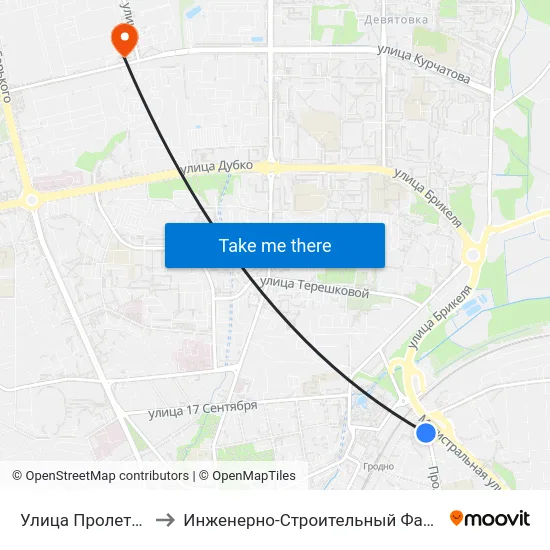 Улица Пролетарская to Инженерно-Строительный Факультет Гргу map