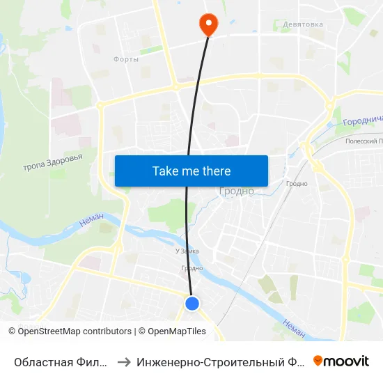 Областная Филармония to Инженерно-Строительный Факультет Гргу map