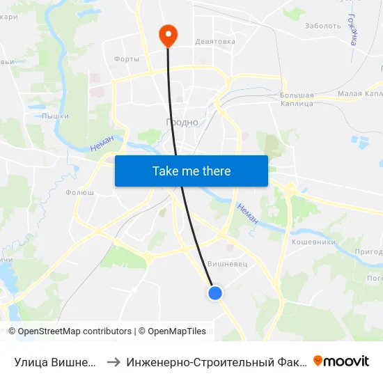 Улица Вишневецкая to Инженерно-Строительный Факультет Гргу map