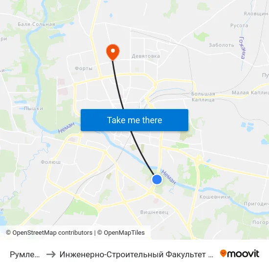 Румлево to Инженерно-Строительный Факультет Гргу map