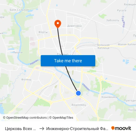 Церковь Всех Святых to Инженерно-Строительный Факультет Гргу map