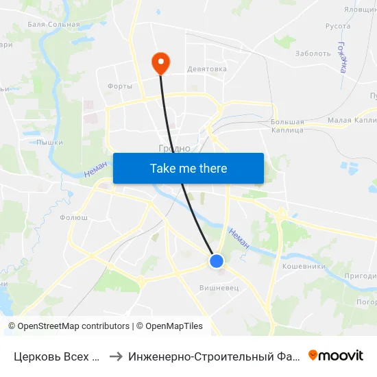Церковь Всех Святых to Инженерно-Строительный Факультет Гргу map
