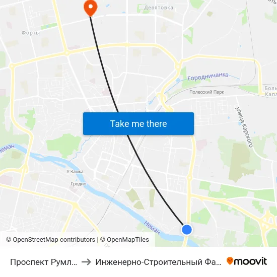Проспект Румлёвский to Инженерно-Строительный Факультет Гргу map