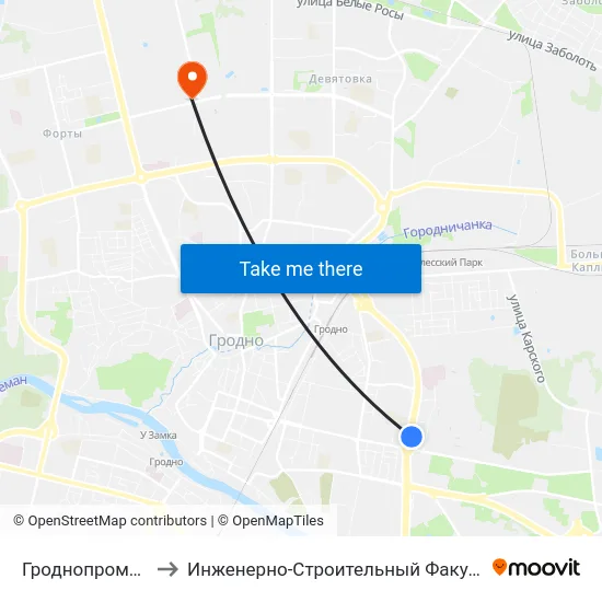 Гроднопромстрой to Инженерно-Строительный Факультет Гргу map