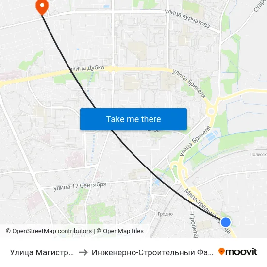 Улица Магистральная to Инженерно-Строительный Факультет Гргу map