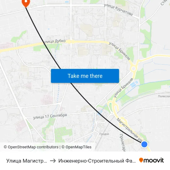 Улица Магистральная to Инженерно-Строительный Факультет Гргу map