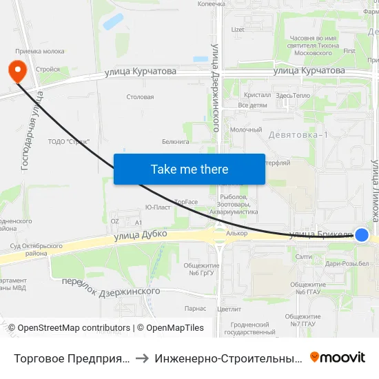 Торговое Предприятие «Лимож» to Инженерно-Строительный Факультет Гргу map
