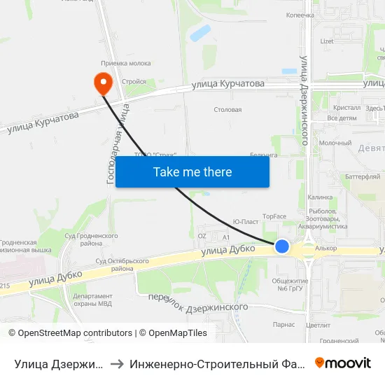 Улица Дзержинского to Инженерно-Строительный Факультет Гргу map