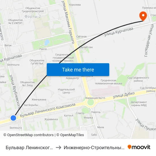 Бульвар Ленинского Комсомола to Инженерно-Строительный Факультет Гргу map