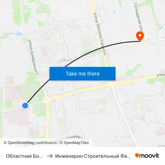 Областная Больница to Инженерно-Строительный Факультет Гргу map
