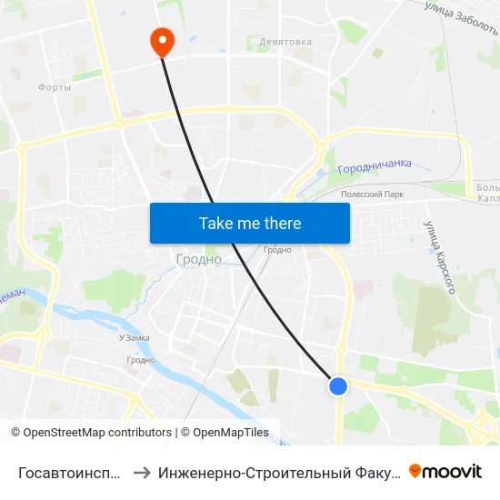 Госавтоинспекция to Инженерно-Строительный Факультет Гргу map