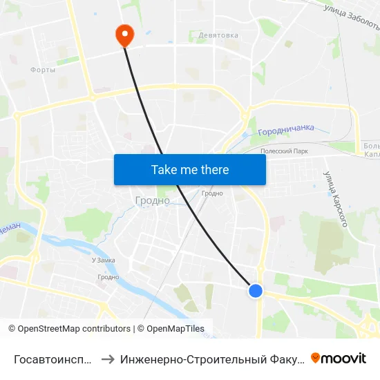 Госавтоинспекция to Инженерно-Строительный Факультет Гргу map