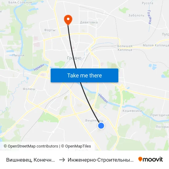 Вишневец, Конечная (Посадка) to Инженерно-Строительный Факультет Гргу map