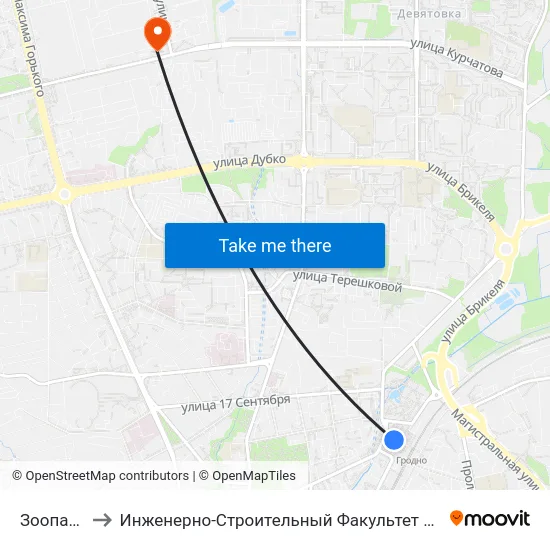 Зоопарк to Инженерно-Строительный Факультет Гргу map