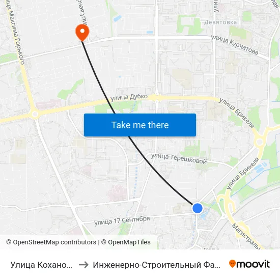 Улица Кохановского to Инженерно-Строительный Факультет Гргу map