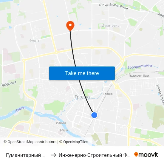 Гуманитарный Колледж to Инженерно-Строительный Факультет Гргу map