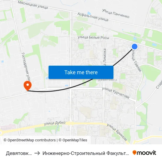 Девятовка-4 to Инженерно-Строительный Факультет Гргу map