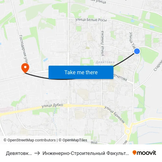 Девятовка-5 to Инженерно-Строительный Факультет Гргу map