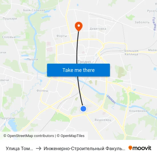 Улица Томина to Инженерно-Строительный Факультет Гргу map