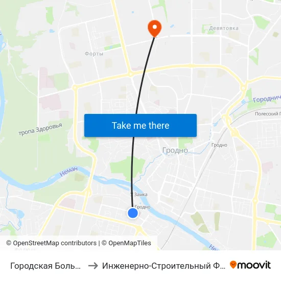 Городская Больница № 2 to Инженерно-Строительный Факультет Гргу map