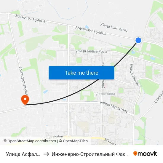 Улица Асфальтная to Инженерно-Строительный Факультет Гргу map