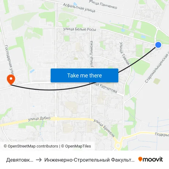 Девятовка-7 to Инженерно-Строительный Факультет Гргу map
