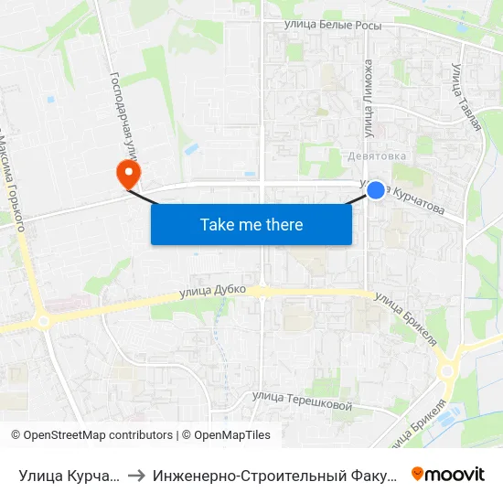 Улица Курчатова to Инженерно-Строительный Факультет Гргу map