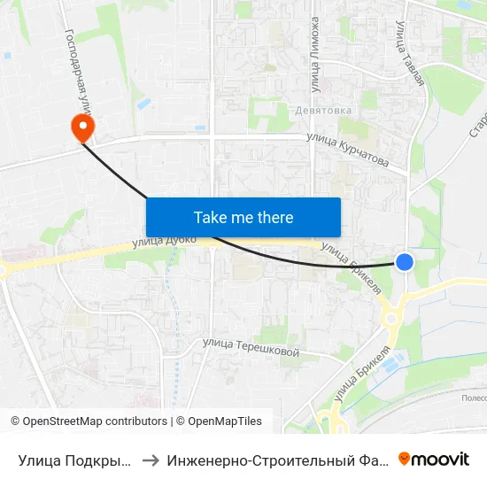 Улица Подкрыжацкая to Инженерно-Строительный Факультет Гргу map
