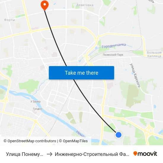 Улица Понемуньская to Инженерно-Строительный Факультет Гргу map
