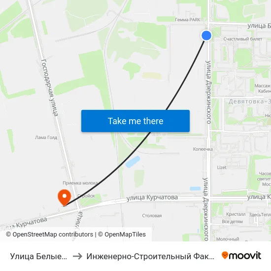 Улица Белые Росы to Инженерно-Строительный Факультет Гргу map