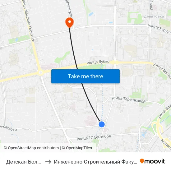 Детская Больница to Инженерно-Строительный Факультет Гргу map
