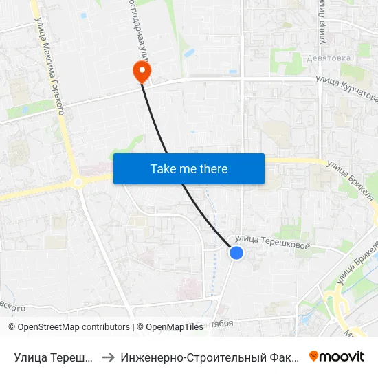Улица Терешковой to Инженерно-Строительный Факультет Гргу map