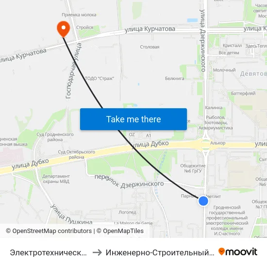 Электротехнический Колледж to Инженерно-Строительный Факультет Гргу map