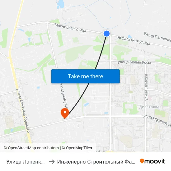 Улица Лапенковская to Инженерно-Строительный Факультет Гргу map