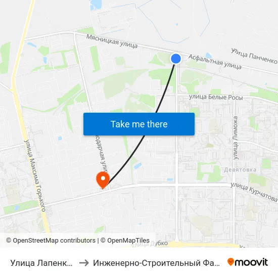 Улица Лапенковская to Инженерно-Строительный Факультет Гргу map