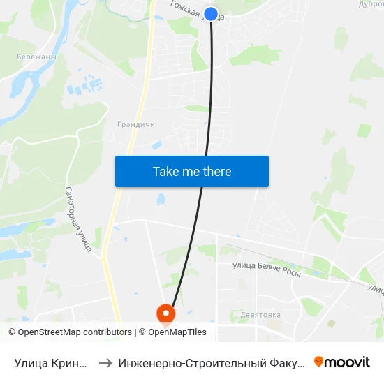 Улица Криничная to Инженерно-Строительный Факультет Гргу map
