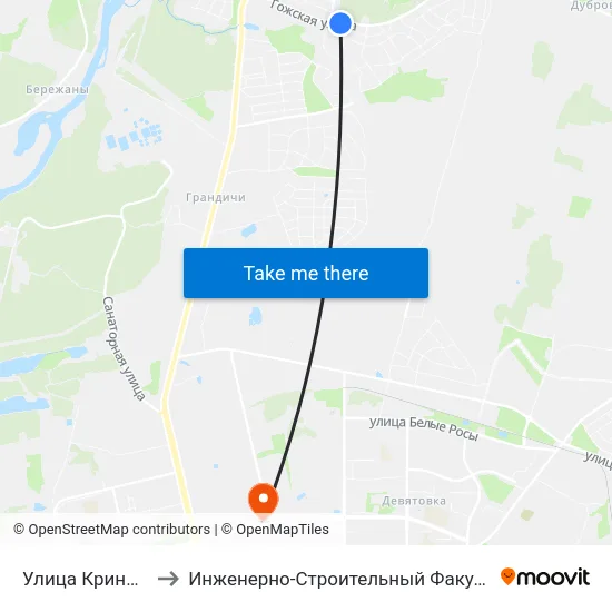 Улица Криничная to Инженерно-Строительный Факультет Гргу map