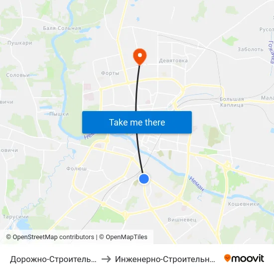 Дорожно-Строительный Трест № 6 to Инженерно-Строительный Факультет Гргу map