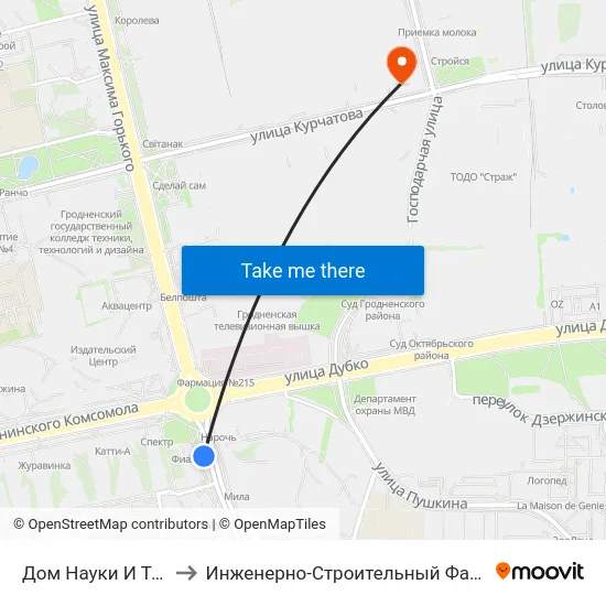 Дом Науки И Техники to Инженерно-Строительный Факультет Гргу map