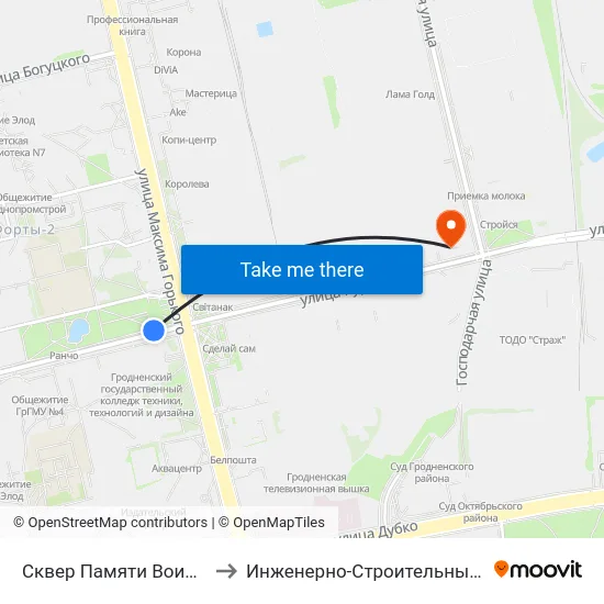 Сквер Памяти Воинов-Афганцев to Инженерно-Строительный Факультет Гргу map