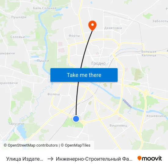 Улица Издательская to Инженерно-Строительный Факультет Гргу map