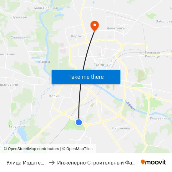 Улица Издательская to Инженерно-Строительный Факультет Гргу map